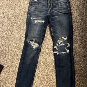 Distressed AE Blue Women's Jeans